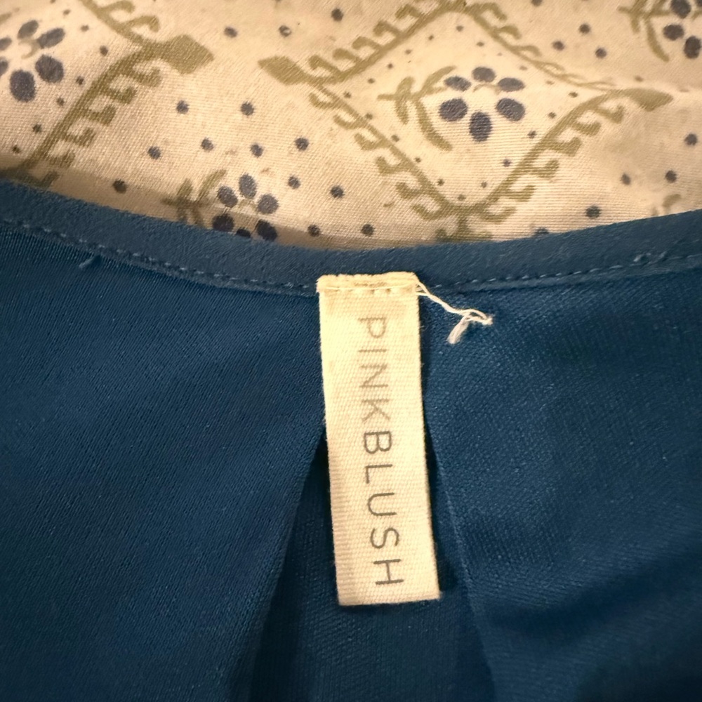 PinkBlush Maternity Blue Green Pleated Midi Dress Baby Shower XL Maternity - Picture 2 of 3